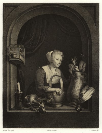 家禽にぶら下がっている女性 作： Gerrit Dou